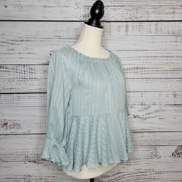 Mustard Seed Babydoll Peasant Style Flowy Top Sea Foam Green | Small - Picture 5 of 11